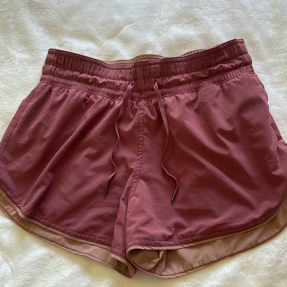 Lululemon reversible 3” shorts, muted pink and purplish pink